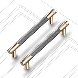 Drawer Pull 2 Pack 5" Cabinet Handles Cabinet Pulls Aluminum Handles Round Pull for Drawer Pulls Gold and Nickle Oxidation Finish with Diamond Pattern Golden Finish 6" Length ( 5" Hole Center)