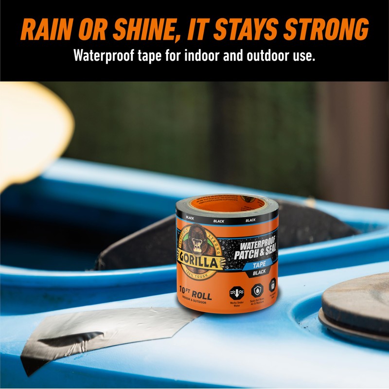 Gorilla Waterproof Patch & Seal Tape, Black Tape, 4" x