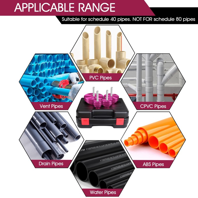 4 Pcs PVC Reamer Kit,Fitting Saver PVC Pipe Reamer Socket