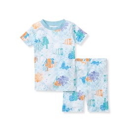 Burt's Bees Baby Baby Boys' Pajamas, Sleeve Tee and Shorts 2-Piece PJ Set, 100% Organic Cotton, Under The Sea