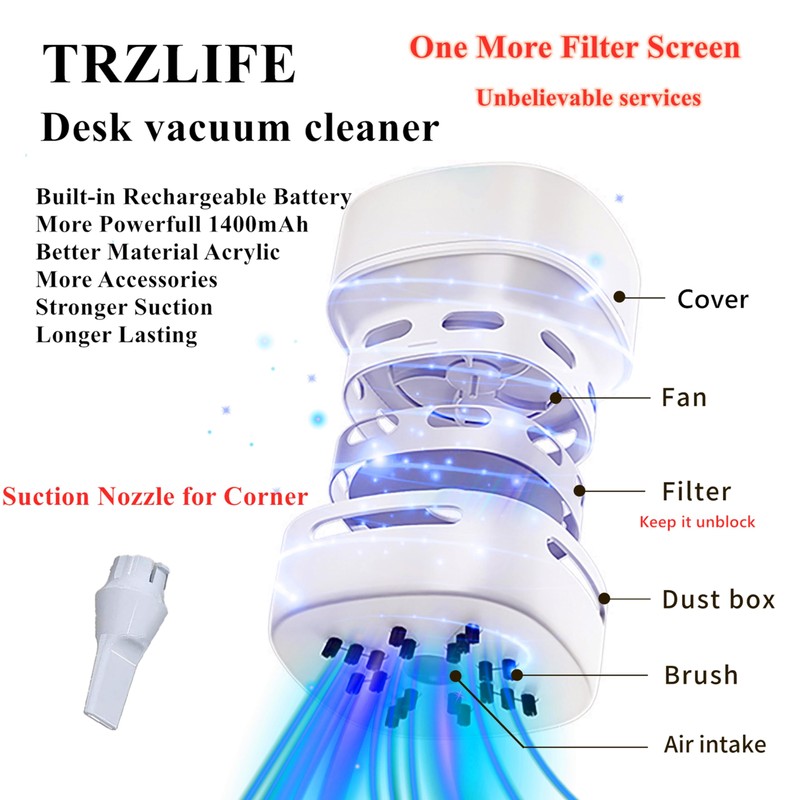 TRZLIFE Desk Vacuum Cleaner, Rechargeable and Durable Mini Desktop Vacuum