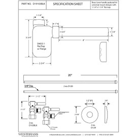 Westbrass 1/2" IPS Lever Handle Angle Stop Complete Pedestal Sink Installation Kit with 1-1/4" Euro Flat Trap, Oil Rubbed Bronze, D19103BLK-12