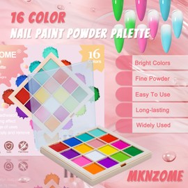 MKNZOME Nail Pigment Powder Palette, 16 Colors Solid Pigment Powder for Nails Set Pigmentos para Uñas, Nail Art Palette Manicure DIY Accessories