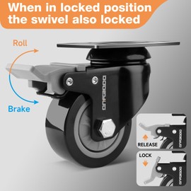 2-Inch Heavy Duty Caster Wheels Set of 4 – 2 with Brakes, 2 Without – Rubber Swivel Casters for Furniture, Workbench, Tool Carts, Coffee Tables, Cabinets – Quiet, Durable, 710LBS（320kg Capacity