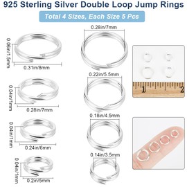 Beebeecraft 1 Box 20Pcs Double Loop Jump Rings 925 Sterling Silver 5/6/7/8mm Split Jump Rings Linking Ring for Jewellery Making