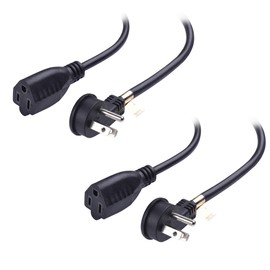 Cable Matters 2-Pack Low Profile Flat Plug Short Extension Cord (Power Extension Cable) 1 Foot (NEMA 5-15P to NEMA 5-15R)
