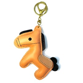 [Yocipa] Cute Genuine Leather Horse Keychain with Horse Design Charm Leather Key Chain Bag Charm Car Key Ring Bag Charm for Bag Keyring Accessories, Khaki