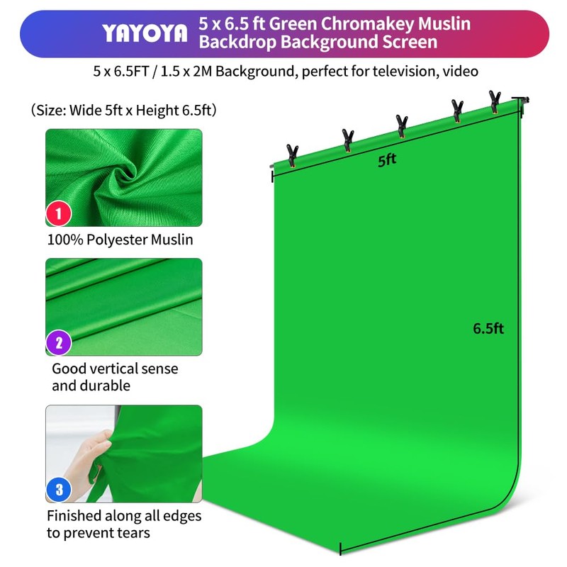 Green Screen Backdrop Kit, 5 x 6.5 ft Portable Chromakey