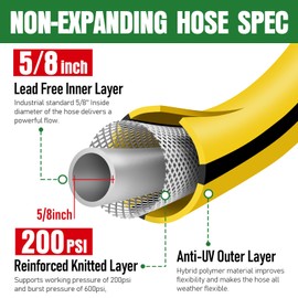 Heavy Duty Garden Hose 20 ft x 5/8 in, NON-EXPANDABLE Flexible Water Hose for Outside, Kink Resistant Lightweight Hybrid Hose, Leakproof Rubber Hose, Burst 600 PSI
