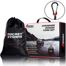 ROCKET STRAPS | (24PC) Carabiner Bungee Cords with Hooks | Bungee Cord Assortment Includes | Tie Downs | Ball Bungees | Carrying Bag | (4) Tarp Clips | 50/50 Latex & Rubber Bungie Cord Straps