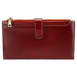 RFID Cell Phone Purse Vintage Fashion High Capacity Prevents Magnetic Multi Card Slots High Capacity RFID Blocking Wallet Wine Red