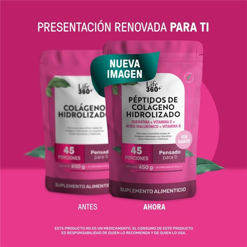Life 360 Collagen Blend 450 Colágeno Hidrolizado Queratina Ácido Hialurónico