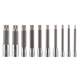 CASOMAN 10 Piece Spline Tip Bit Socket Set, M-Type, S2 and Cr-V Steel, Extra Long 4'' Length, M4-M18, XZN Triple Square Spline Bit Socket Set