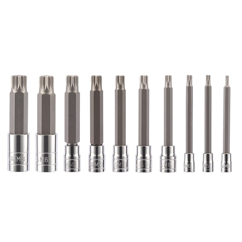 CASOMAN 10 Piece Spline Tip Bit Socket Set, M-Type, S2