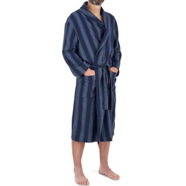 John Christian Men's Lightweight Brushed Cotton Dressing Gown, Navy Stripe (XXL)