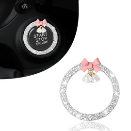 YYTQP Cute Bow Bling Car Engine Stop Decoration Ring, 1 PC Crystal Rhinestone Car Button Start Button Cover, Shiny Key Ignition and Knob Ring, Bling Car Accessories for Women (White)