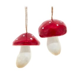 The Bridge Collection Set of 2 Red and White Styrofoam Mushroom Ornaments - 3.5" Charming Toadstool Ornaments for Christmas Decor