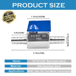 3/8”Barb Ball Valve - Stainless Steel Hose ID Barb Mini Shut Off Valve for Gas Water Drip Fuel Irrigation