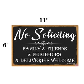 SEIFUD Welcome Sign for Front Door Outside Funny Wooden Door Sign For Front Porch Decor 11 X 6 Inch No Soliciting Family Friends Neighbors & Deliveries Welcome House Warming Gift Funny Wall Pediments