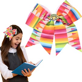 HIFANMM Back to School Hair Clip Big Bow Hair Accessories for Girls Cute Cartoon School Bus Hairpins Crayon Pen Bow Alligator Hair Barrettes for School Opens Season Students Outfit Decor