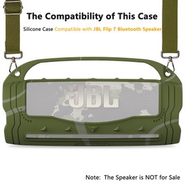 Silicone Cover Case for JBL Flip 7 Portable Bluetooth Speaker Accessories, Flip 7 Speaker Protective Case with Silicone Handle and Shoulder Strap (Green)