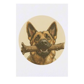 'German Shepherd with Stick Portrait' Temporary Tattoo - Water Resistant, Skin-Safe, Non-Toxic Transfer (TO00083731)
