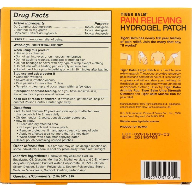 Tiger Balm Pain Relieving Patch Large , 4 Count