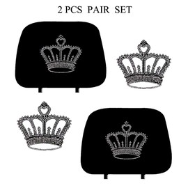 KAAA ALLBrand Car Truck Cross Crystal Bling Rhinestone Studded Seat Headrest Covers - Pair (Crown/Black)