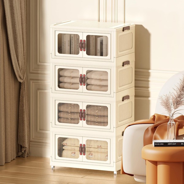 villertech Stackable Storage Bins 30 Qt, Folding Storage Bins with