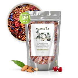 Nelson's Tea Glass Slipper - Caffeine Free Herbal Loose Leaf Tea, Curated Rooibos Blend with Almonds, Dried Cherries, Vanilla and Cornflowers - Perfect for Bedtime Brew (4 oz)