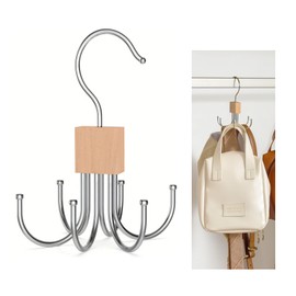HARY Belt Hanger for Wardrobe - 6-Hook Rotating Belt Organiser & Scarf Hanger, Space-Saving Closet Storage for Ties, Bags, Hats