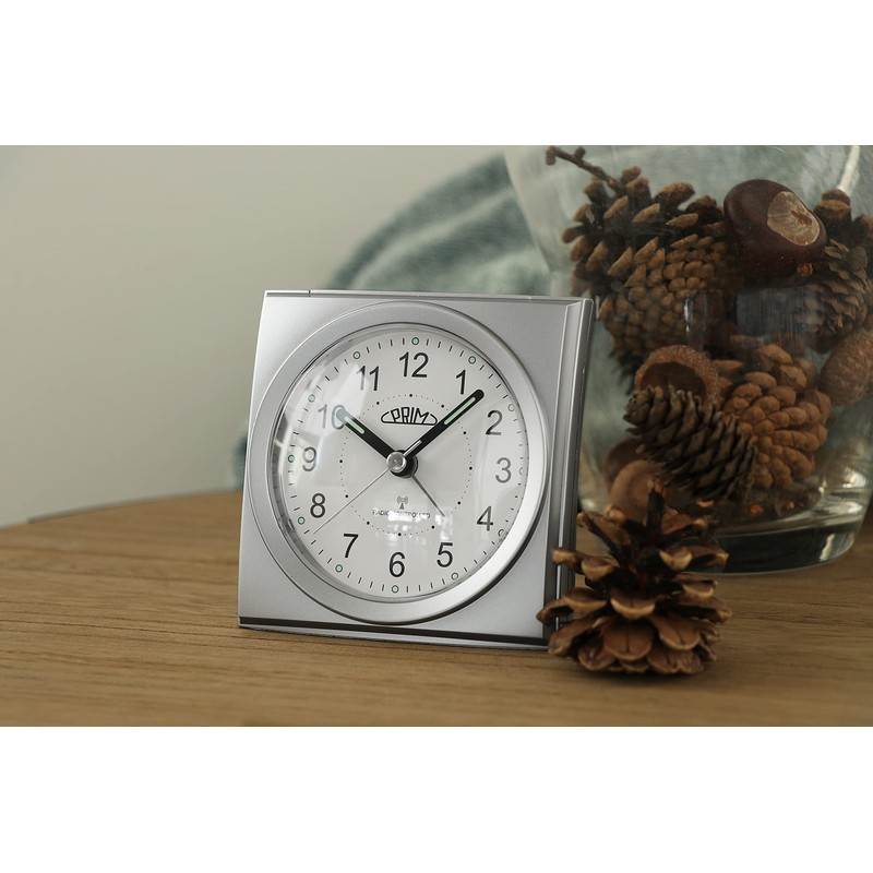 PRIM Radio-Controlled Alarm Clock with Smooth Flow, Plastic Alarm Clock,