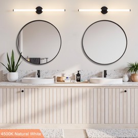 Gednbo Bathroom Wall Sconces Set of 2, 5CCT LED Bathroom Light Fixtures Over Mirror, 360° Full Lighting 31" Long Vanity Light Bar Modern Black Wall Sconce for Bathroom Bedroom Living Room