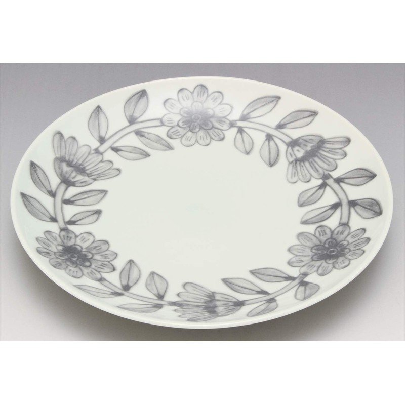 Hasamiyama Nishiyama Plate, 7.1 inches (18 cm), Daisy, Gray