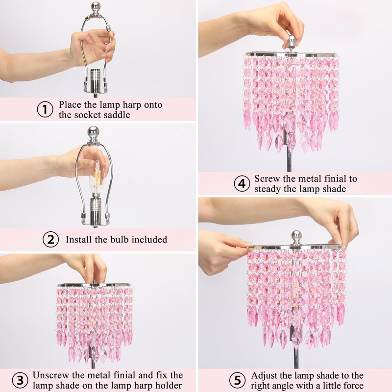 Boncoo Pink Crystal Lamps, Touch Control Crystal Table Lamp with
