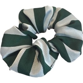 Girls School Stripe Elastic Hair Scrunchies (Bottle Green & White)