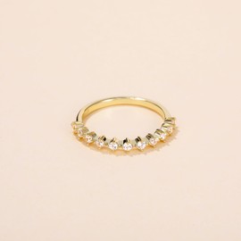 Mameloly 1.8mm 925 Sterling Silver Wedding Bands for Women 14K Gold Plated Stackable Cubic Zirconia Half Eternity Engagement Rings for Her Size 9