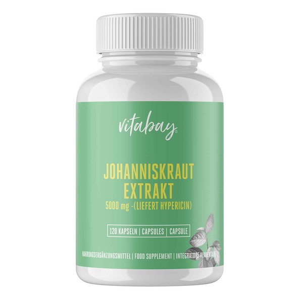 Vitabay St John's Wort Extract 5000 mg • 120 Vegan Capsules • St. John's Wort • High Dose • Delivers Hypericin • Gentle Workmanship • Made in Germany
