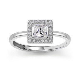 Meissa 0,3 Karat Verlobungsring, Radiant Cut Solitär-Zirkonia-Hochzeitsring für Damen 925 Sterling Silber Versprechensring Ewiger Ring verstellbare Größe Statement-Ring