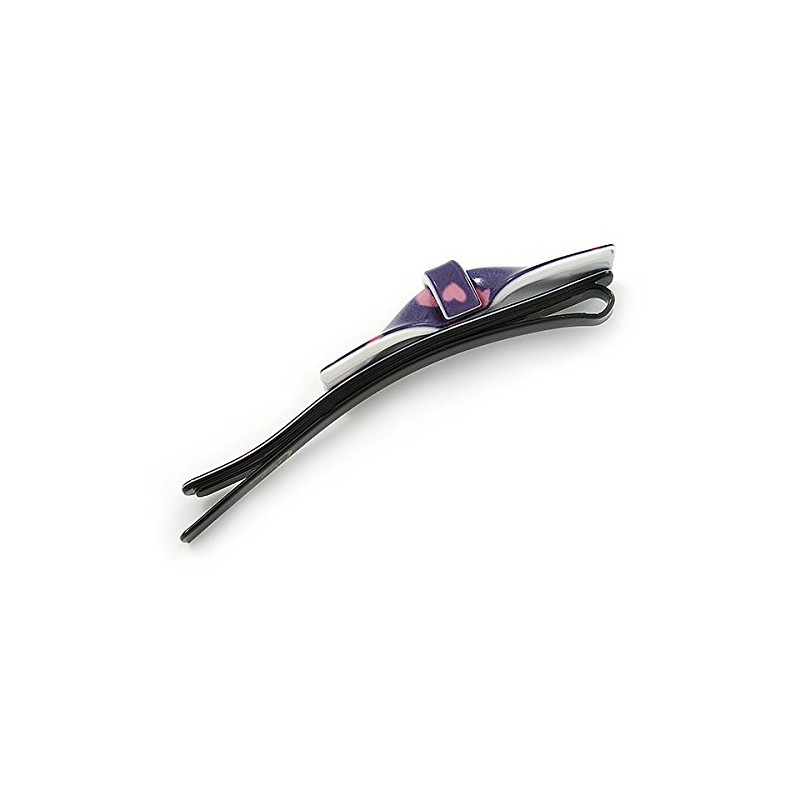 1Pcs Purple with Pink Hearts Acrylic Bow Hair Grip/Slide In