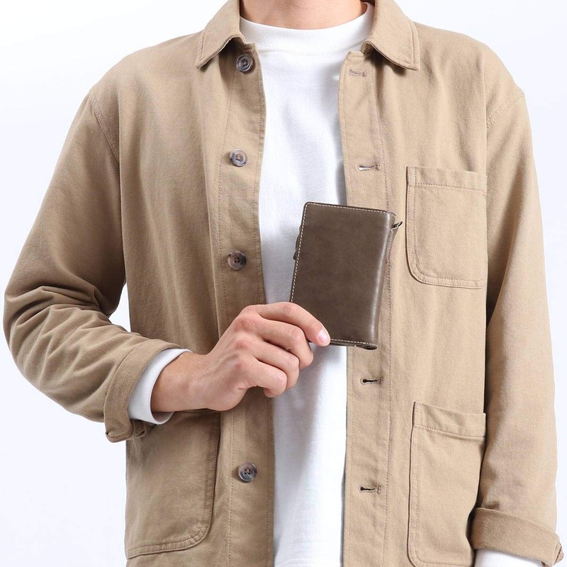 Corvo CO-8LO-9933 Men's Bi-Fold Wallet, L-Shaped Zipper, Genuine Leather, dark