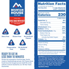 Mountain House Chili Mac with Beef & Freeze-Dried Food for Camping, 10 Servings, 30-Year Shelf-Life