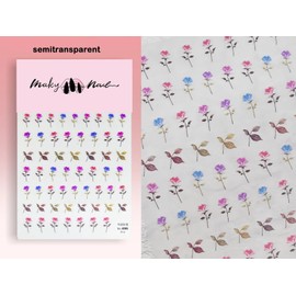 Flower Bouquet Theme Nail Sticker Wild Flower and Leaf 1 Sheet 3D Nail Art Stickers Self Adhesive Decals Woodland Miniature Floral Nail (4 Sheet)