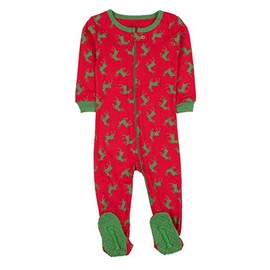 Leveret Kids Green Reindeer Baby Boys Girls Footed Pajamas Sleeper Christmas Pjs 100% Cotton (Size 2 Toddler)