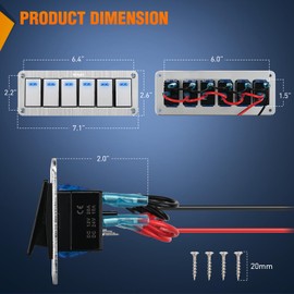 Nilight 6 Gang Rocker Switch Panel 3 Pin On Off Pre-Wired Rocker Switch Blue LED Waterproof Aluminum Panel with DIY Stickers for 12V 24V Automotive Cars Marine Boats UTV Truck Jeeps