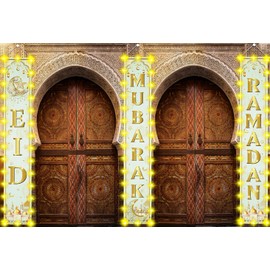 2 In 1 Ramadan Eid Mubarak Door Banner Decorations Ramadan Mubarak Front Door Porch Sign Eid Al Fitr Moon Hanging 2 In 1 Banner Decor for Home Indoor Outdoor Party Supplies（Gold）