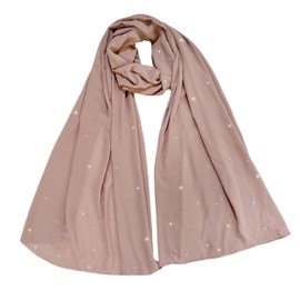 Lina & Lily Sparkle Rhinestones Women's Chiffon Scarf Shawl Head Wrap Hijab Sheer Lightweight (Nude)
