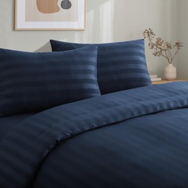 Tifschlaf Double Duvet Cover Set Blue - Satin Stripe Double Bed Cover Set with 2 Pillowcases - Soft Microfiber Quilt Bedding