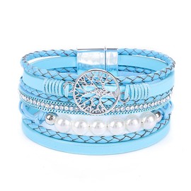 KSQS Tree Of Life Leather Multi-Layer Wraps Bracelet, Boho Wide Buckle Wristband Bangle, Braided Cuff Bracelets for Women(#75)