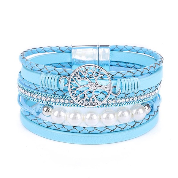 KSQS Tree Of Life Leather Multi-Layer Wraps Bracelet, Boho Wide